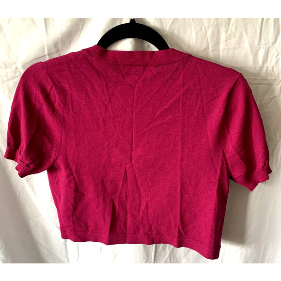 Helene Blake Cropped Cardigan Short Sleeve Sweater Sz 6 Fuchsia Pink - Picture 2 of 5